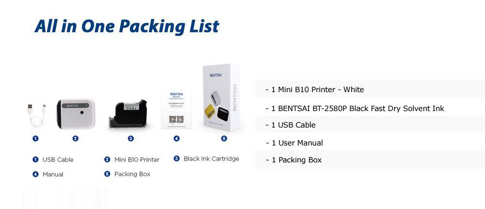 BENTSAI | B10 White Small Thermal Handheld Inkjet Pocket Printer